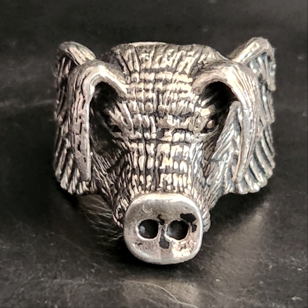 Eddie Munson Winged Hog G&S BR94 Cosplay Ring Size 13½ US Silver Plated Bronze